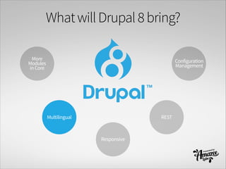 WhatwillDrupal8bring?
Configuration
Management
REST
Responsive
Multilingual
More
Modules
inCore
 