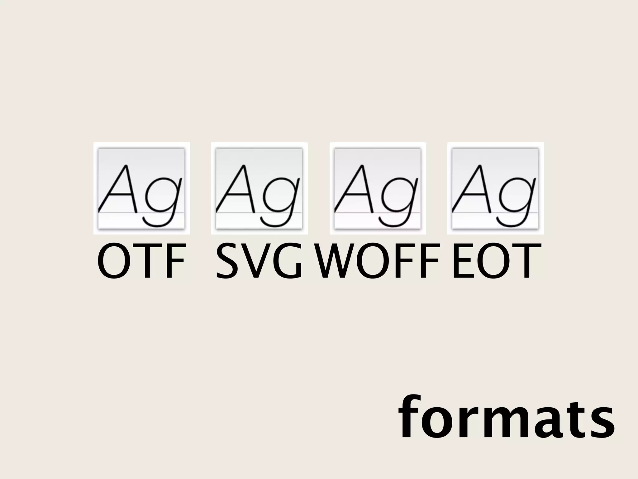 OTF SVG WOFF EOT


          formats
 