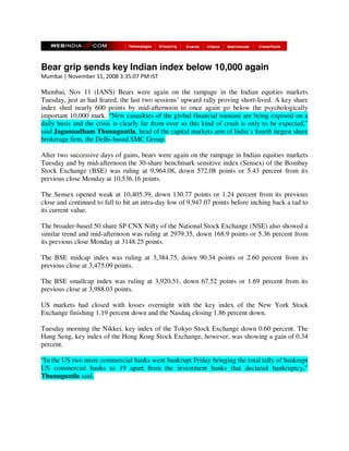 Web India 123 Nov 11, 2008 Bear Grip Sends Key Indian Index Below 10000