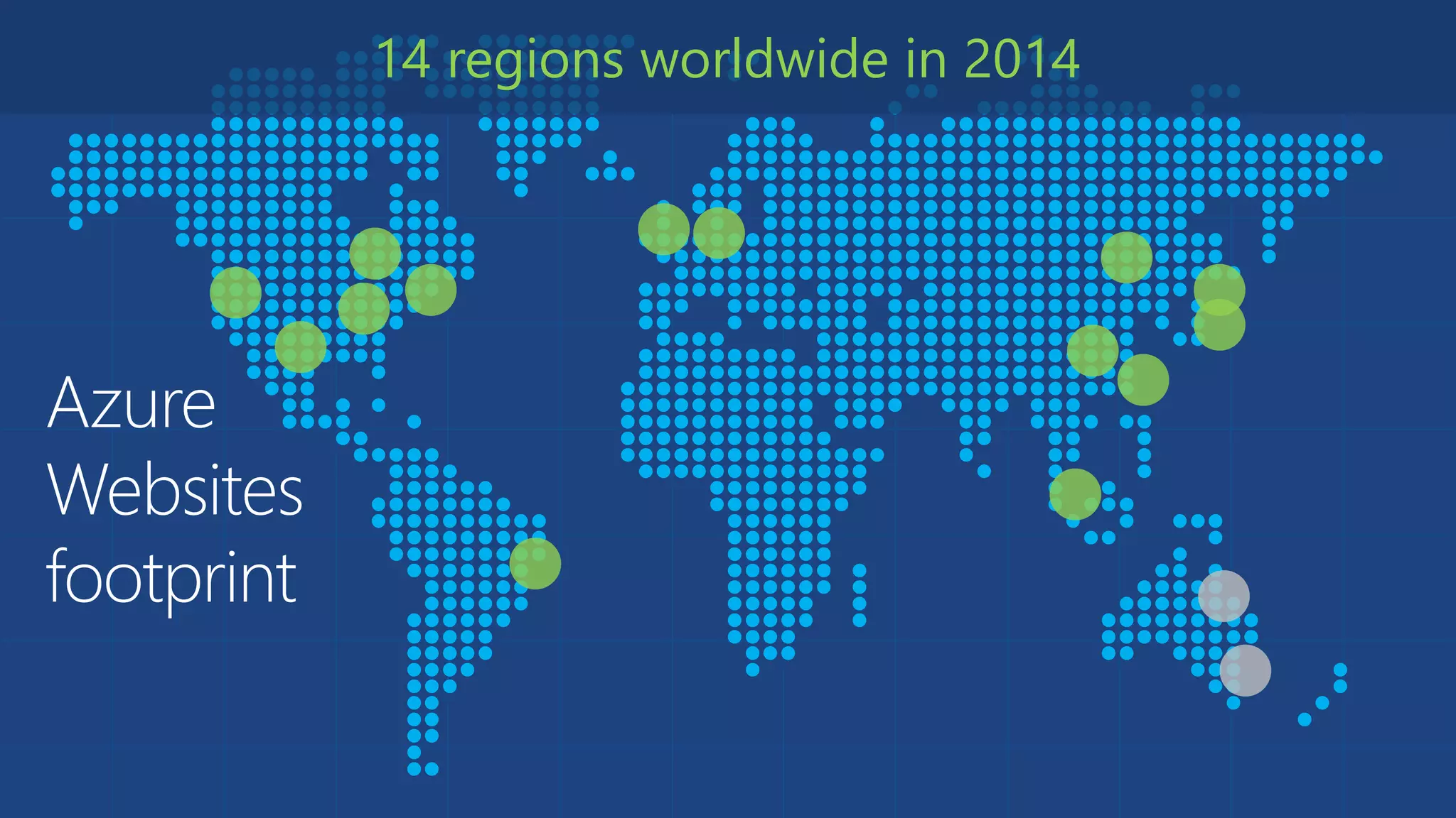 Azure 
Websites 
footprint 
14 regions worldwide in 2014 
 