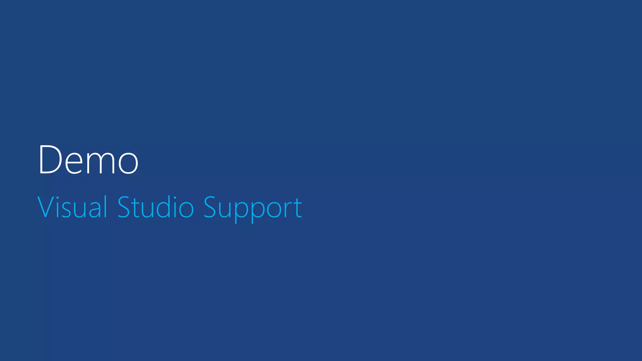 Demo 
Visual Studio Support 
 