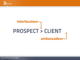 interlocuteur

                         PROSPECT > CLIENT
                                                 ambassadeur



ÊTES-VOUS PRÊT POUR LE WEB DE DEMAIN ?
01/2011
 