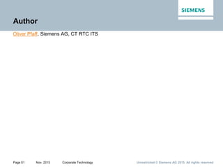 Unrestricted © Siemens AG 2015. All rights reservedPage 81 Nov. 2015 Corporate Technology
Author
Oliver Pfaff, Siemens AG, CT RTC ITS
 