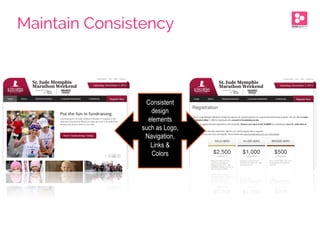 Maintain Consistency
Consistent
design
elements
such as Logo,
Navigation,
Links &
Colors
 
