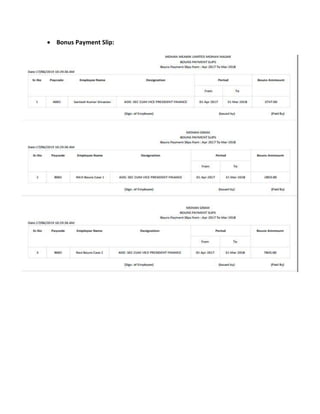  Bonus Payment Slip:
ESI Challan:
 