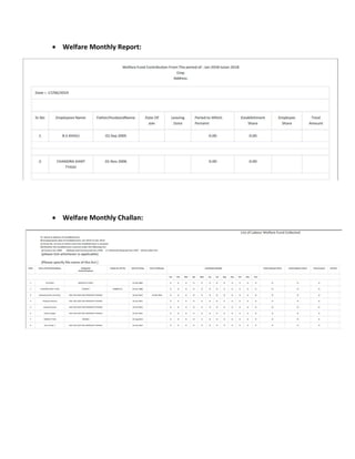  Welfare Monthly Report:
 Welfare Monthly Challan:
 