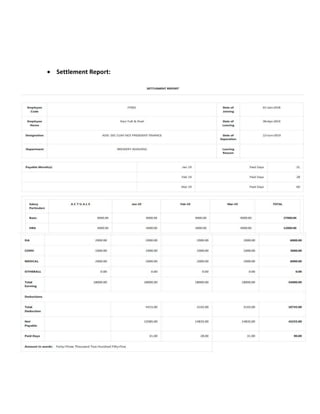  Settlement Report:
 