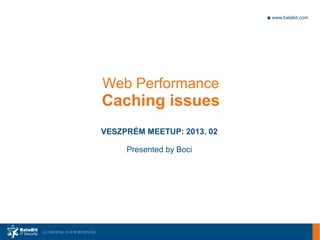 ■ www.balabit.com




                         Web Performance
                         Caching issues
                         VESZPRÉM MEETUP: 2013. 02

                              Presented by Boci




GUARDING YOUR BUSINESS
 