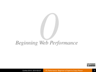 0

Beginning Web Performance

Confoo 2014 / 2014-02-27

FE Performance: Beginner to Expert to Crazy Person

4

 