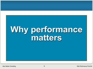 Web Performance First AidAlan Seiden Consulting
HTTP (web) flow
6
 