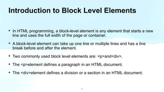 Block and inline elements in HTML | PPT