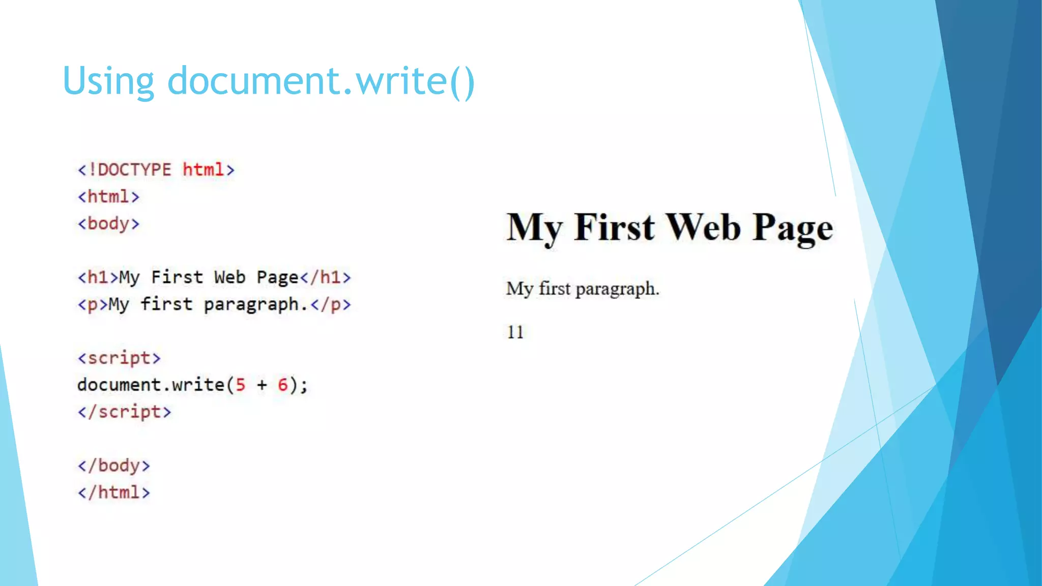 Using document.write()
 