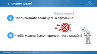 в) пишем цели!
Прописывайте ваши цели в оффлайне!
Чтобы можно было перенести их в онлайн!
 