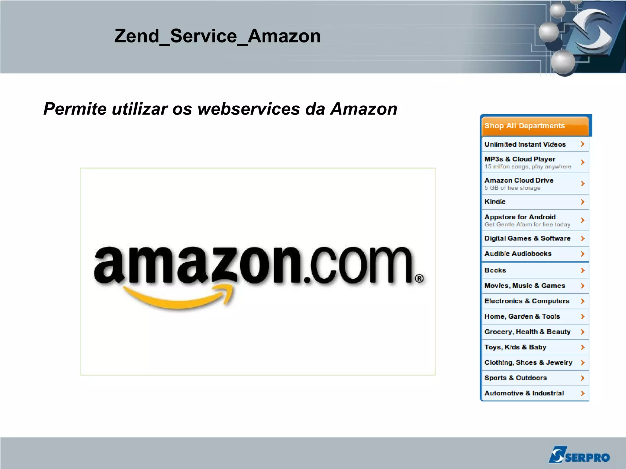 Zend_Service_Amazon


Permite utilizar os webservices da Amazon
 