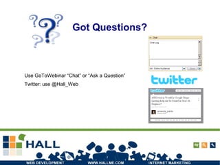 Got Questions? Use GoToWebinar “Chat” or “Ask a Question” Twitter: use @Hall_Web 