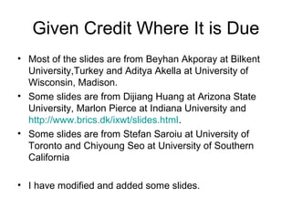 Given Credit Where It is Due
• Most of the slides are from Beyhan Akporay at Bilkent
University,Turkey and Aditya Akella at University of
Wisconsin, Madison.
• Some slides are from Dijiang Huang at Arizona State
University, Marlon Pierce at Indiana University and
http://www.brics.dk/ixwt/slides.html.
• Some slides are from Stefan Saroiu at University of
Toronto and Chiyoung Seo at University of Southern
California
• I have modified and added some slides.
 