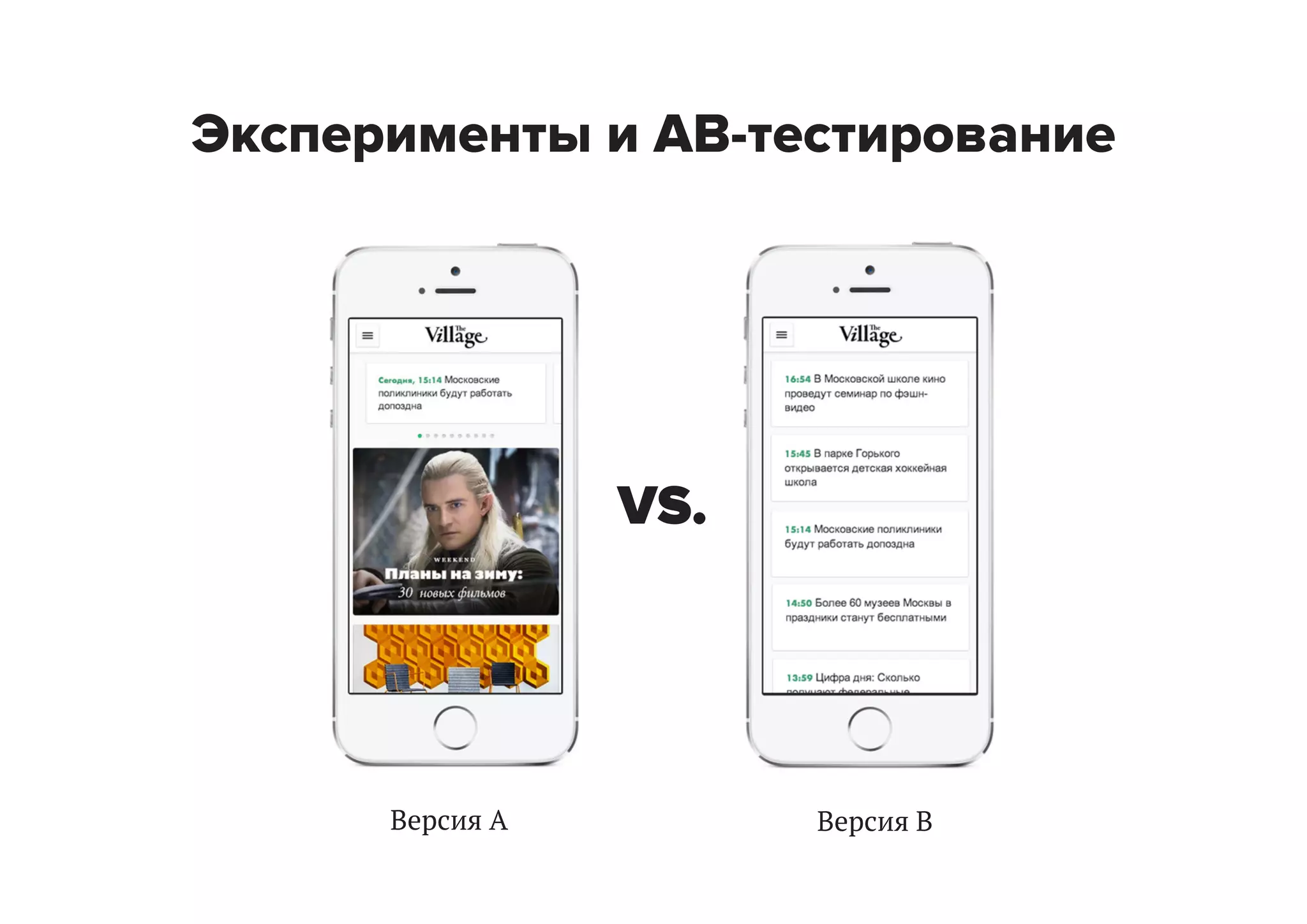 Эксперименты и AB-тестирование

VS.

Версия А

Версия В

 