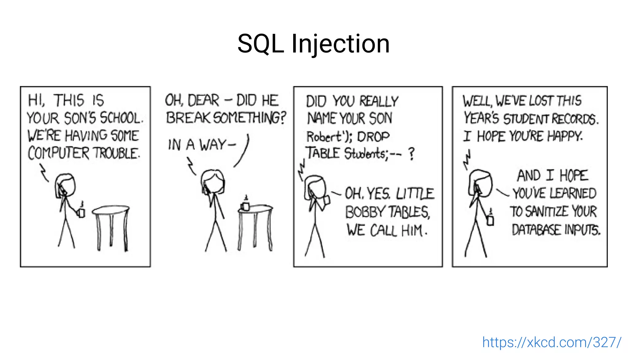 SQL Injection
https://xkcd.com/327/
 