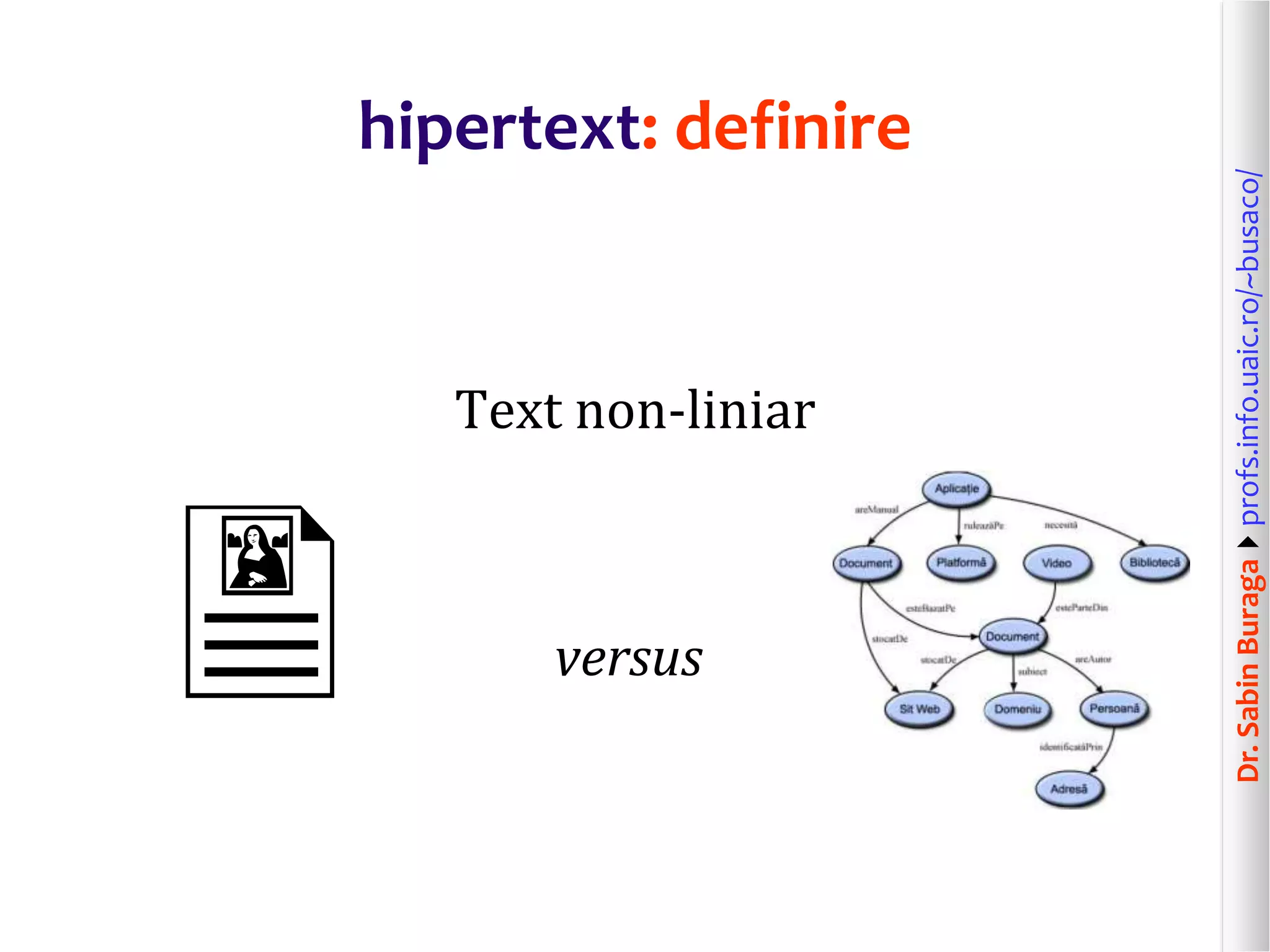 Dr.SabinBuragaprofs.info.uaic.ro/~busaco/
hipertext: definire
Text non-liniar
 versus
 
