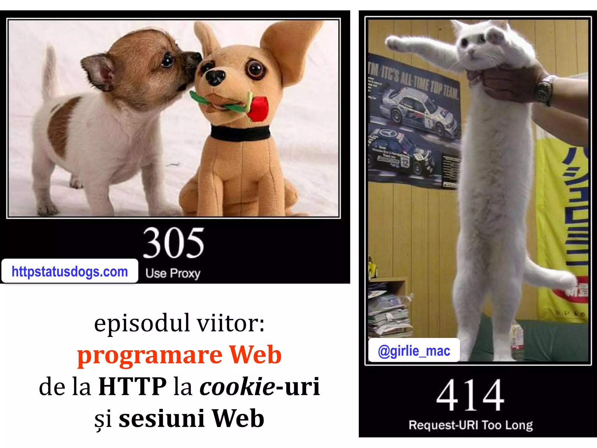 Dr.SabinBuragaprofs.info.uaic.ro/~busaco/
episodul viitor:
programare Web
de la HTTP la cookie-uri
și sesiuni Web
httpstatusdogs.com
@girlie_mac
 