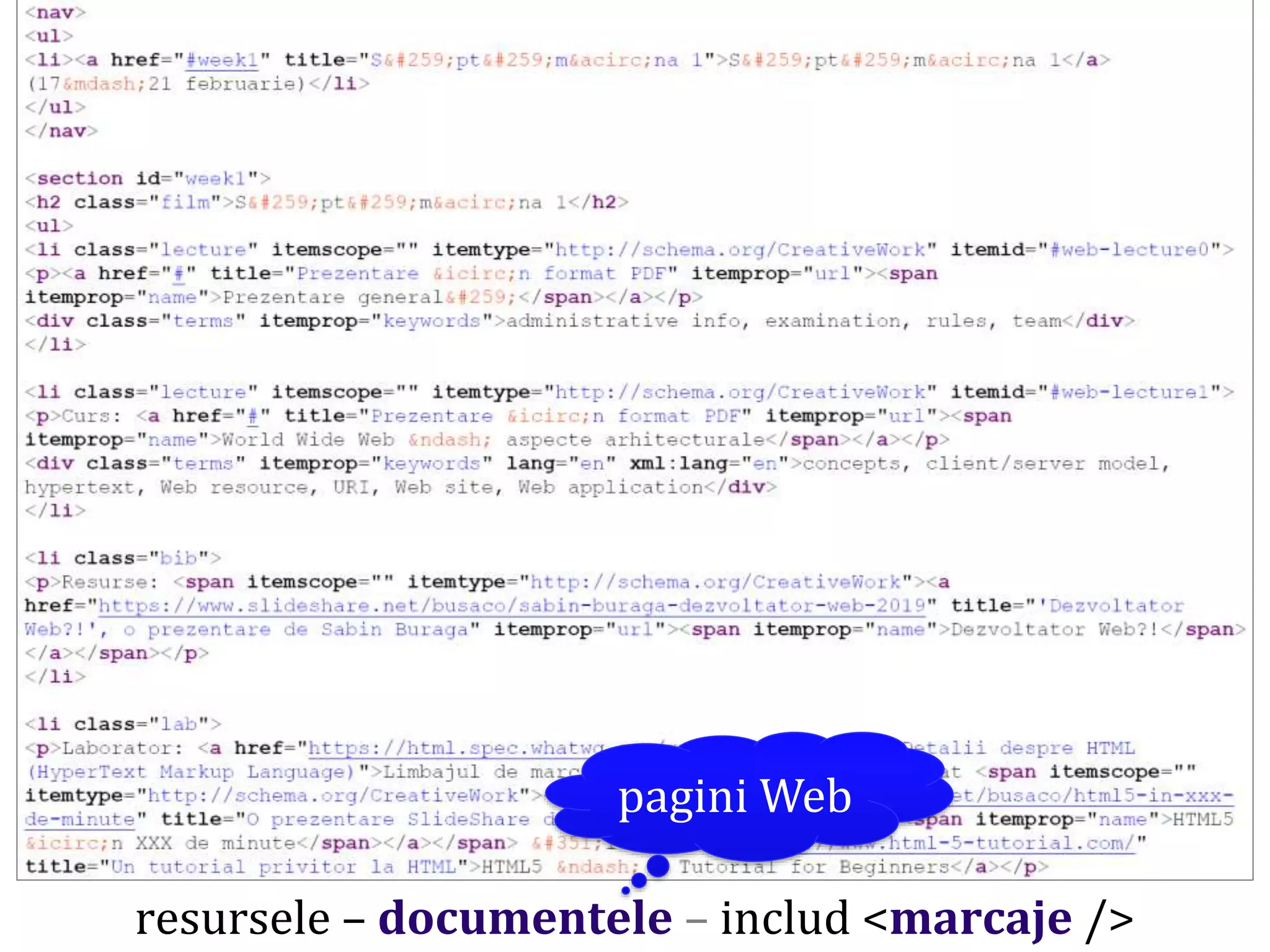 Dr.SabinBuragaprofs.info.uaic.ro/~busaco/
resursele – documentele – includ <marcaje />
pagini Web
 