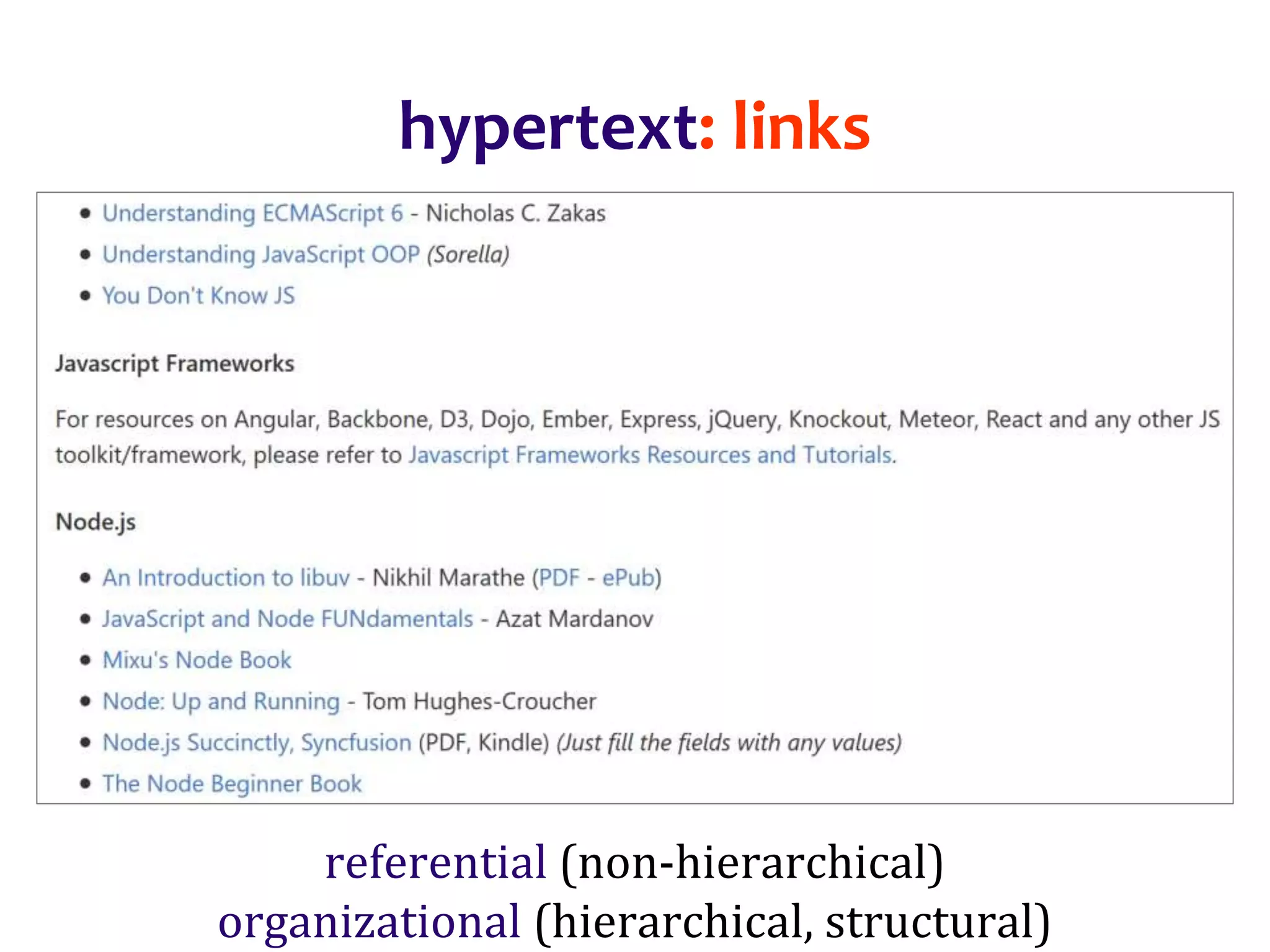 Dr.SabinBuragaprofs.info.uaic.ro/~busaco/
hypertext: links
referential (non-hierarchical)
organizational (hierarchical, structural)
 