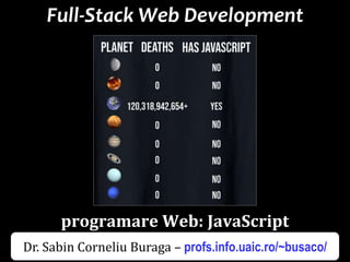 Dr.SabinBuragaprofs.info.uaic.ro/~busaco
Full-Stack Web Development
programare Web: JavaScript
Dr. Sabin Corneliu Buraga – profs.info.uaic.ro/~busaco/
 