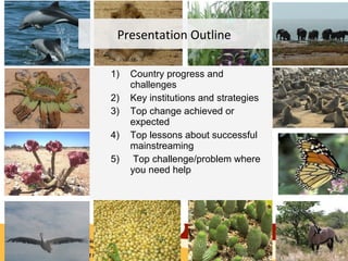 Department of Environmental AffairsDepartment of Environmental Affairs
1) Country progress and
challenges
2) Key instituti...