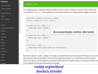 Dr.SabinBuragaprofs.info.uaic.ro/~busaco
node.js: module
documentația online aferentă
nodejs.org/en/docs/
devdocs.io/node/
 