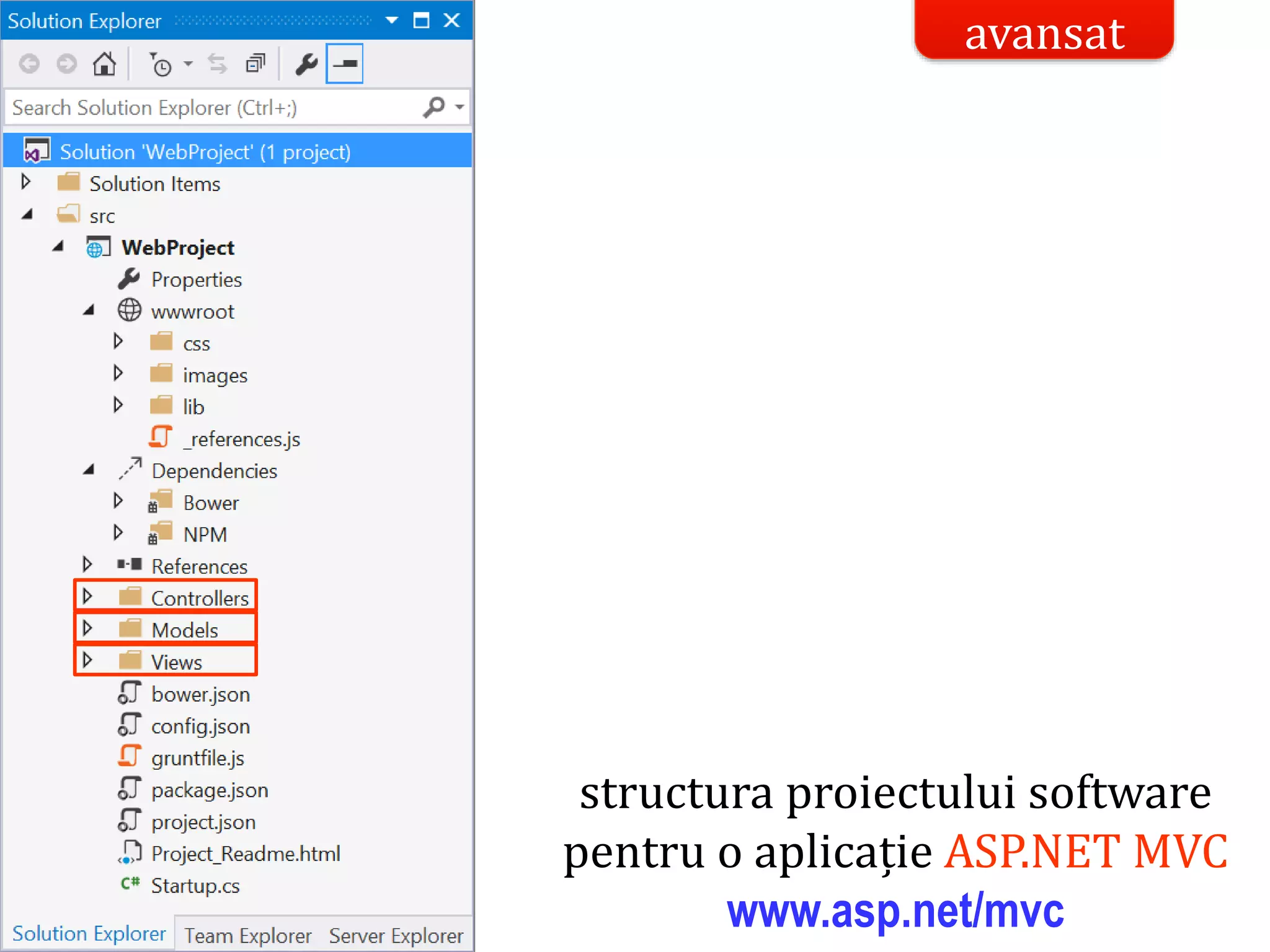 Dr.SabinBuragaprofs.info.uaic.ro/~busaco/
structura proiectului software
pentru o aplicație ASP.NET MVC
www.asp.net/mvc
avansat
 