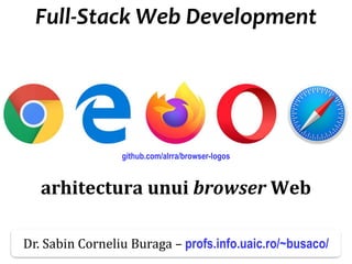 Dr.SabinBuragaprofs.info.uaic.ro/~busaco
arhitectura unui browser Web
github.com/alrra/browser-logos
Full-Stack Web Development
Dr. Sabin Corneliu Buraga – profs.info.uaic.ro/~busaco/
 