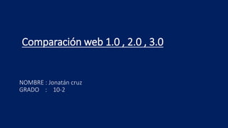 Comparación web 1.0 , 2.0 , 3.0
NOMBRE : Jonatán cruz
GRADO : 10-2
 