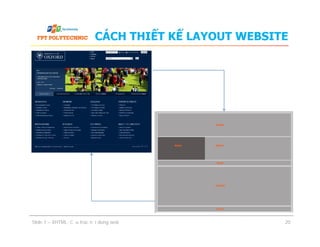CÁCH THIẾT KẾ LAYOUT WEBSITE
Slide 1 – XHTML: Cấu trúc nội dung web 20
 