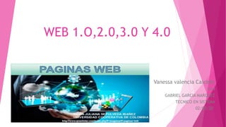 WEB 1.O,2.0,3.0 Y 4.0
Vanessa valencia Caicedo
10-4
GABRIEL GARCIA MARQUEZ
TECNICO EN SISTEMA
02/03/20 I
 