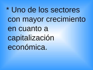 * Uno de los sectores con mayor crecimiento en cuanto a capitalización económica.  