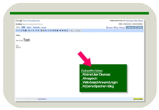 Zukunftsvision : _Kleine User Devices _Always on _Web-based Anwendungen _K(l)eine Speicher nötig 