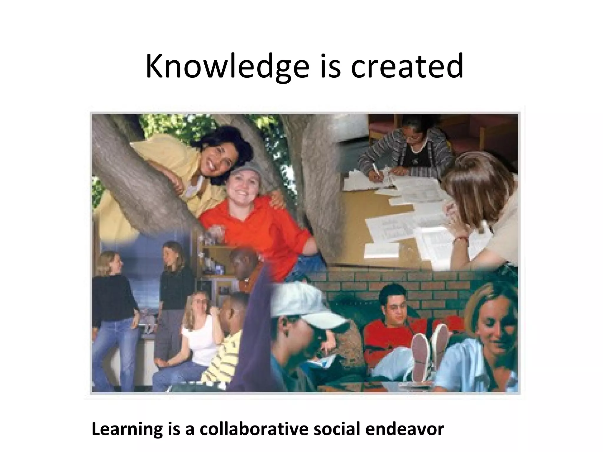 Knowledge is created Learning is a collaborative social endeavor 