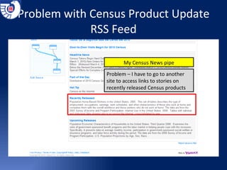 Problem with Census Product Update RSS Feed My Census News pipe Problem – I have to go to another site to access links to stories on recently released Census products 