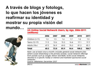 A través de blogs y fotologs,  lo que hacen los jóvenes es  reafirmar su identidad y  mostrar su propia visión del  mundo… 