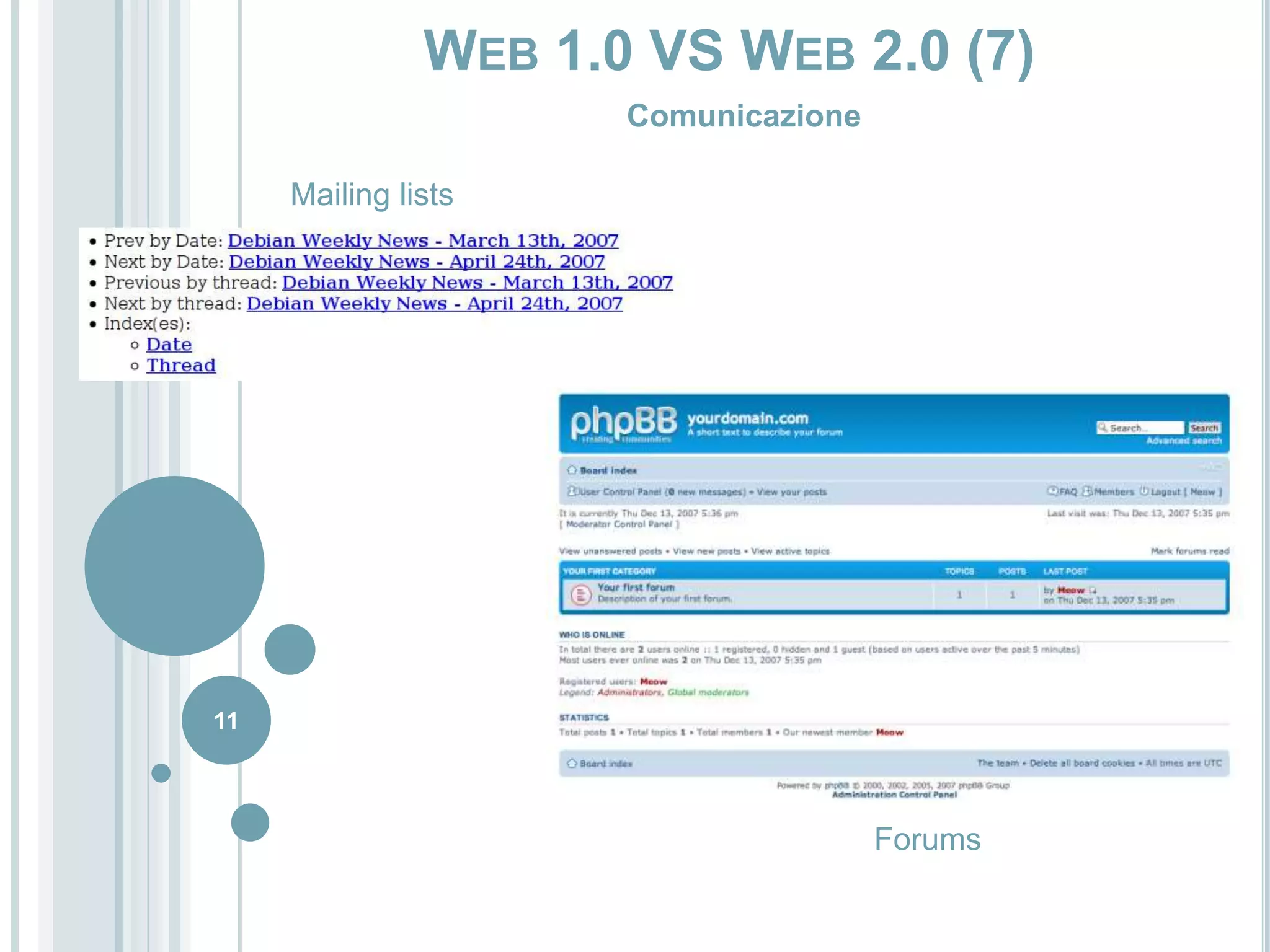 11Web 1.0 VS Web 2.0 (7)ComunicazioneMailing listsForums
