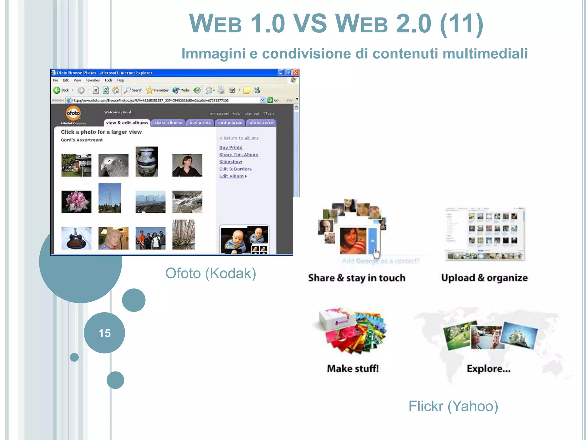 15Web 1.0 VS Web 2.0 (11)Immagini e condivisione di contenuti multimedialiOfoto (Kodak)Flickr (Yahoo)