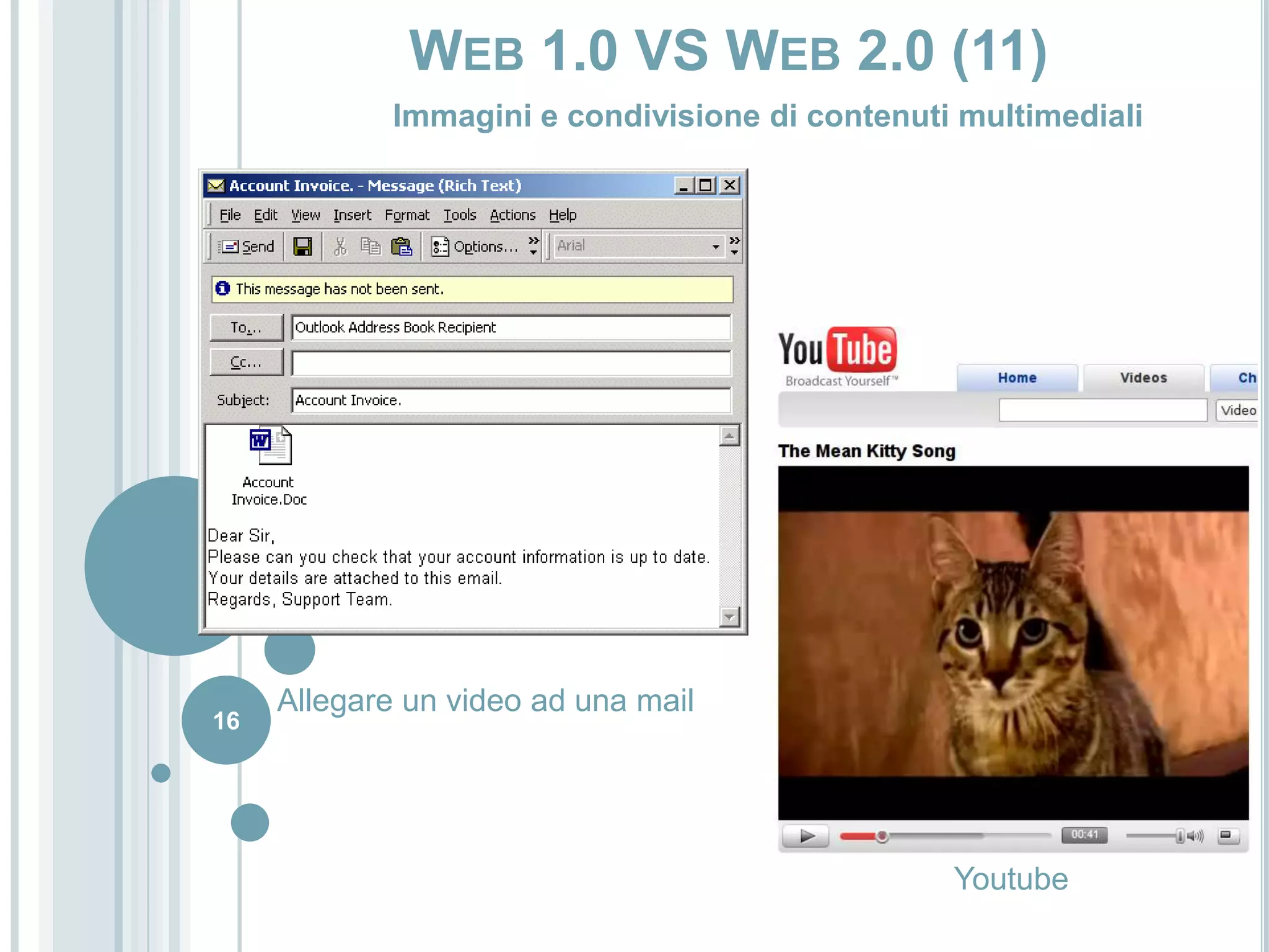 16Web 1.0 VS Web 2.0 (11)Immagini e condivisione di contenuti multimedialiAllegare un video ad una mailYoutube