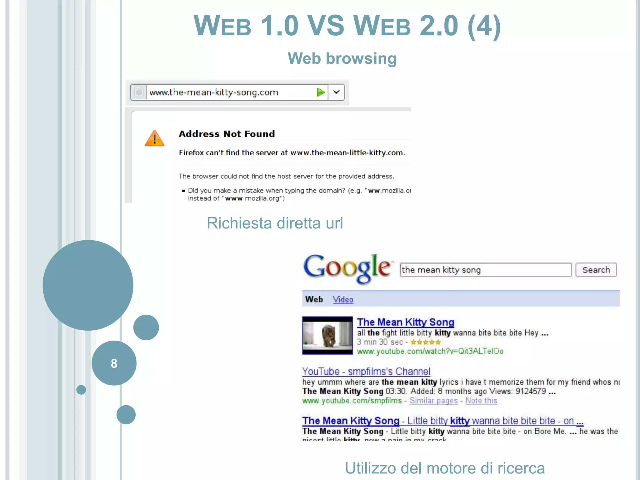 Web browsing8Web 1.0 VS Web 2.0 (4)Richiesta diretta urlUtilizzo del motore di ricerca