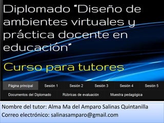 Nombre del tutor: Alma Ma del Amparo Salinas Quintanilla
Correo electrónico: salinasamparo@gmail.com
 