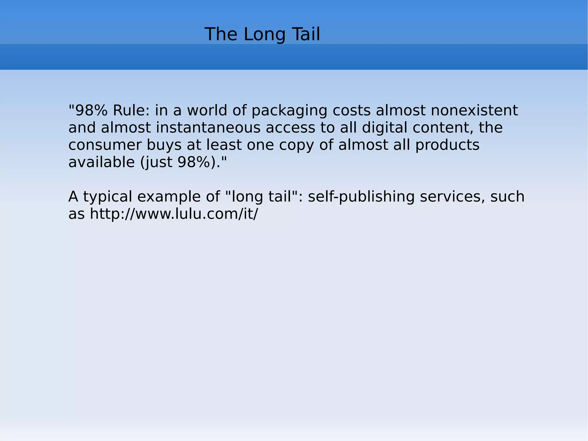 New authorship dimensions: Copyright and Copyleft Production, sharing, assessing and putting some content in the network open a lot of issues related to copyright, putting sometimes in crisis, the concept of copyright itself. Who owns, in fact, contents shared and commented? It is wholly owned by those who wrote or you can assign to writer AND commentators? And if so, what measures? Are sufficient and suitable only quantitative criteria to determine the degree of Authorship? All this, moreover, is complicated in the case of collective or co-created content in distributed editors: for example, who is the author and owner of publishing rights of Wikipedia voices? Creative Commons … see licences Web 2.0 social aspects 4 