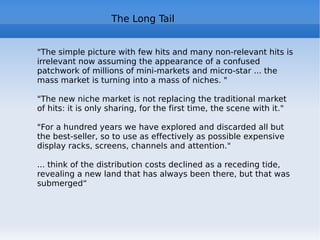 Participation Many services adopt mixed policies to promote participation. (Eg some parts of the site visible to everyone) Another factor to consider is the degree of customization of users participation. Systems such as WordPress, for example, allow the owners of the blog to set up different levels of access to content production and to enable comments at all or only to registered users. Another aspect to consider: many Web 2.0 services combine free use and use fee ( freemium ). Of course the paying customers are guaranteed the highest quality services, additional functionality, while not paying are excluded. Web 2.0 social aspects 3 