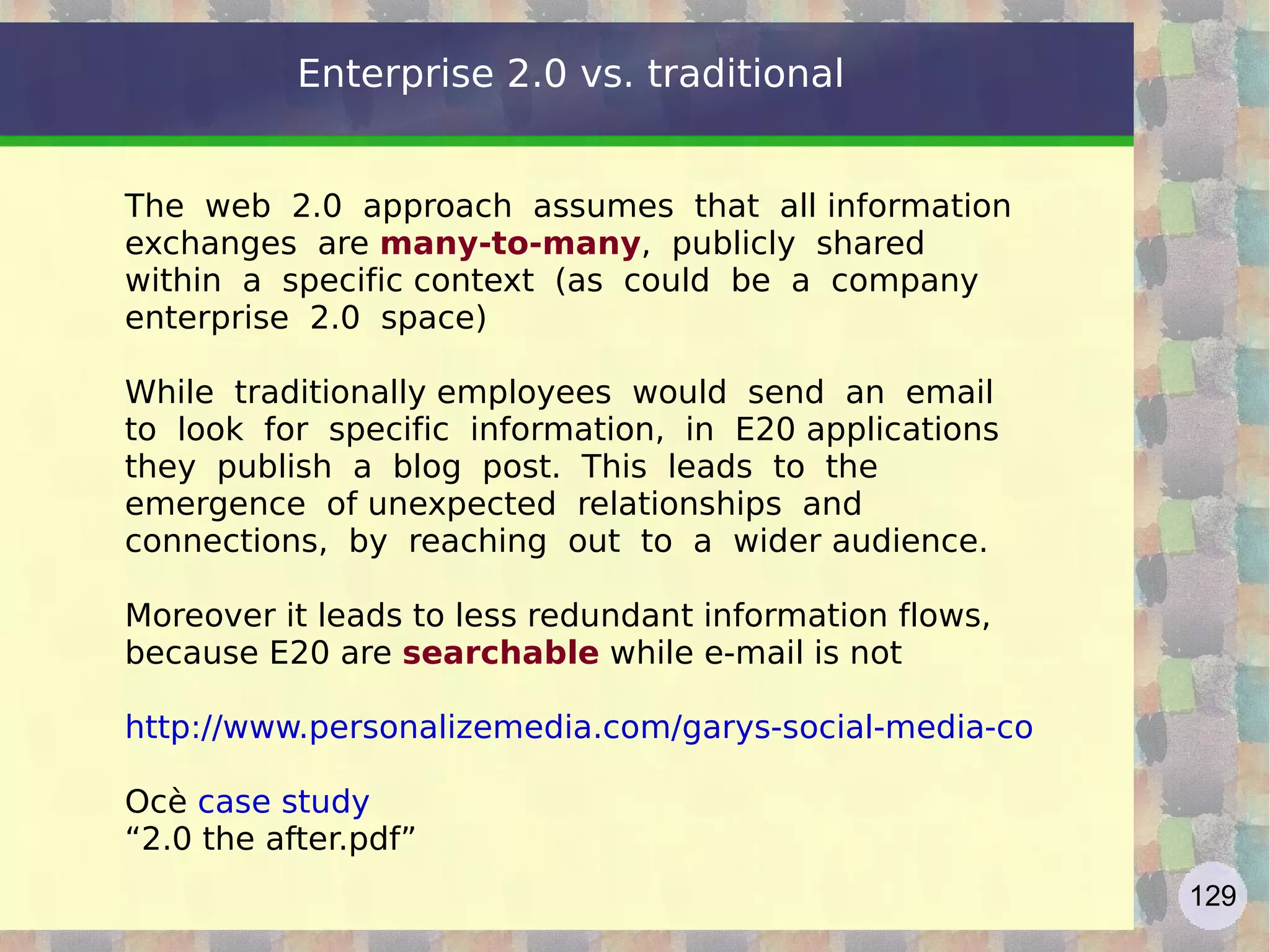 Aggregators: Netvibes Broadband network and billions of Web pages are valuable resources only if used carefully and intelligently. So we have to optimize time, streamlining navigation path and not get lost in the cognitive overload that often becomes chaos. For example, Netvibes allows you to organize information sources into customized grids,  now available on mobile The personalized page, easy to implement with simple drag and drop, let you keep an eye on the updates of sites of interest, mail, news, etc.. We should not worry about going to look for information on the web but these are coming in automatically, to our aggregator. http://www.netvibes.com/   