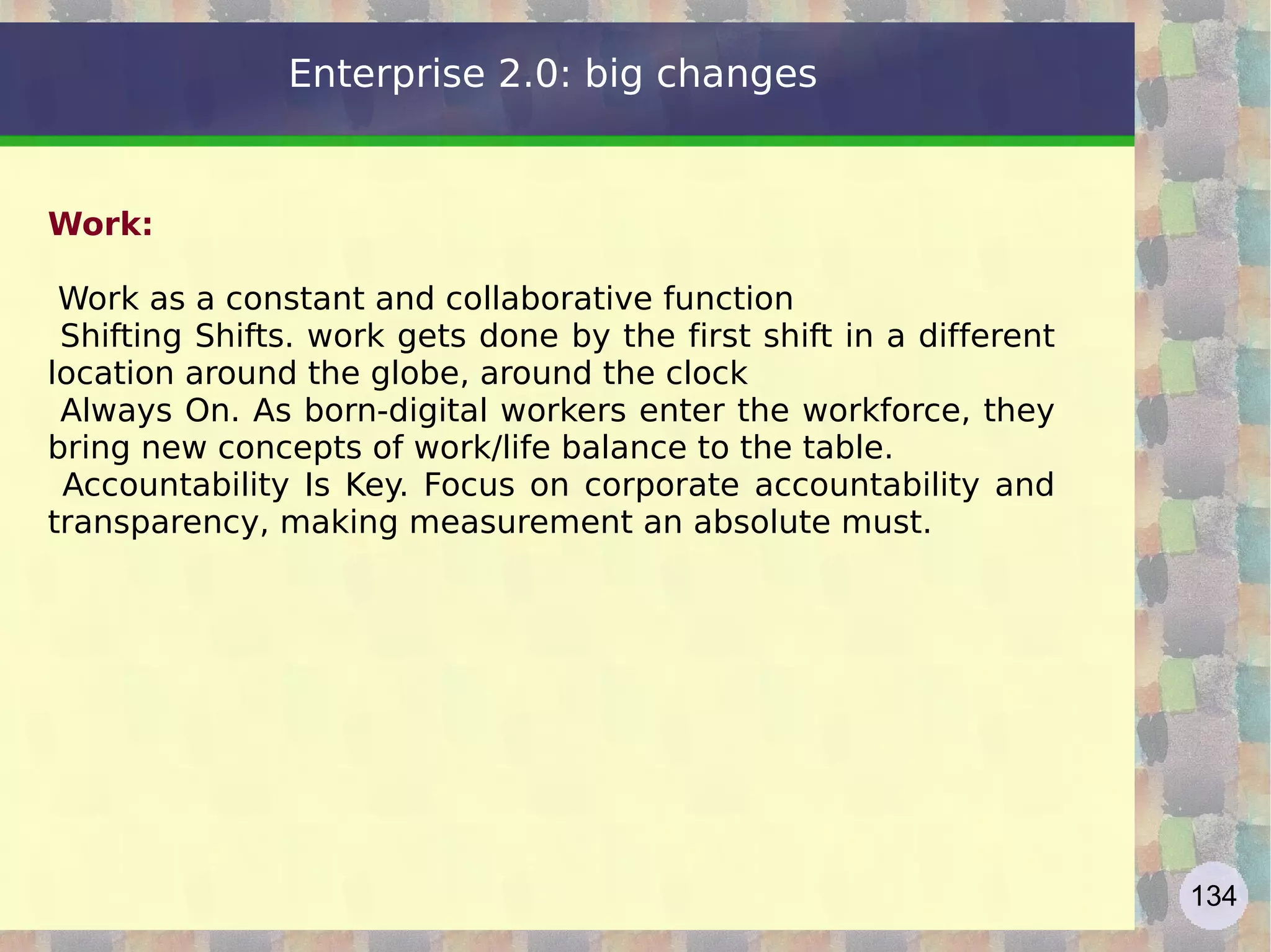 Tag cloud The keyword cloud (tag cloud) provides a representation of common tags. The tag cloud is a visual representation of labels or keywords used on a website (or in a document). The list is typically presented in alphabetical order, with the characteristic of a larger font used for the most important words. Example:  http://www.flickr.com/photos/tags/   http://en.wikipedia.org/wiki/Tag_cloud http://tagcrowd.com/   http://www.wordle.net/   
