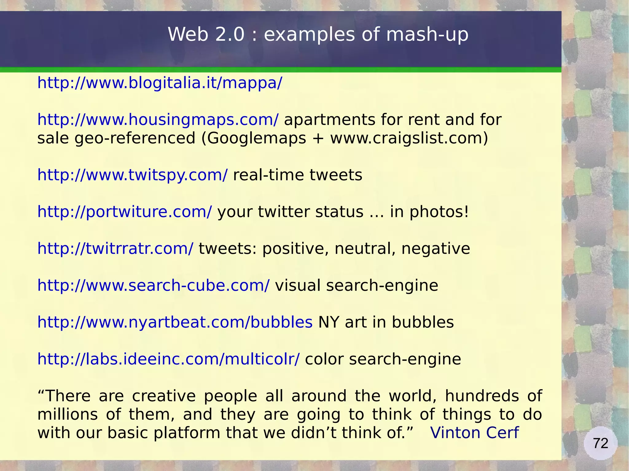 Web 2.0 definition still from Wikipedia: Web 2.0 can be described in 3 parts which are as follows: Rich Internet Application ( RIA ) - It defines the experience brought from desktop to browser ... Some buzz words related to RIA are AJAX and Flash 