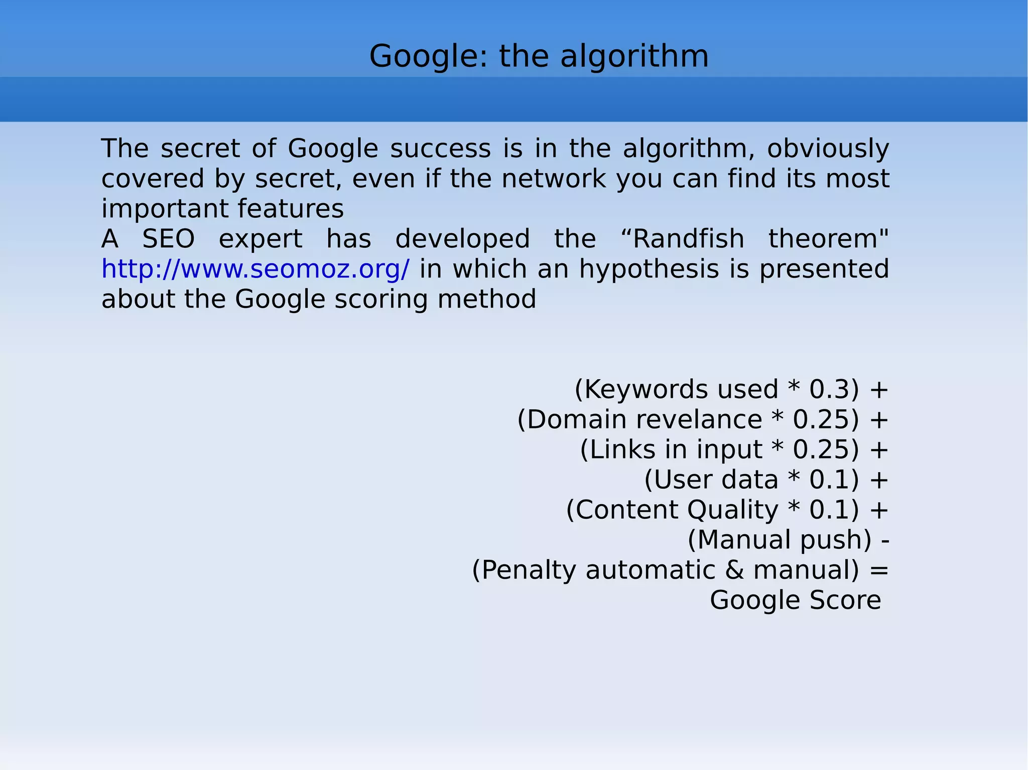 Web 2.0 general characteristics From a functional point of view, what characterizes Web 2.0 is basically the central and  leading role of the  user  by user becomes more and more a controller of your data and navigating content, making the same producer of information and, simultaneously, the main Judge of the products from other All the great success stories of Web 2.0 show a true reversal of the paradigms of communication that our generation was used to. The communication &quot; one to many &quot; moves to &quot; many to many &quot;  video “The Machine is  us/ing us” http://www.youtube.com/watch?v=6gmP4nk0EOE 